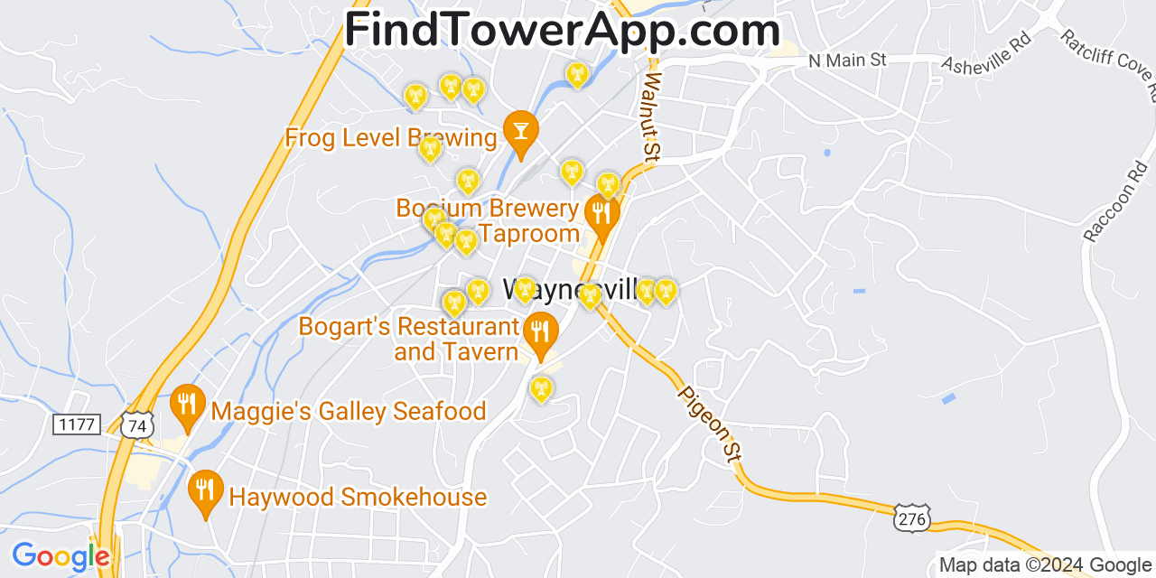 AT&T 4G/5G cell tower coverage map Waynesville, North Carolina