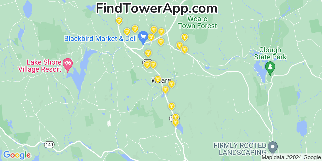 AT&T 4G/5G cell tower coverage map Weare, New Hampshire