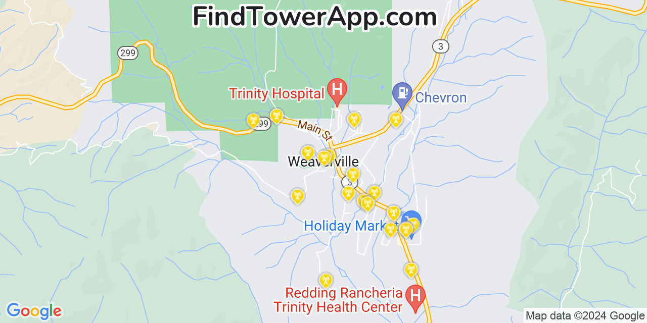 T-Mobile 4G/5G cell tower coverage map Weaverville, California