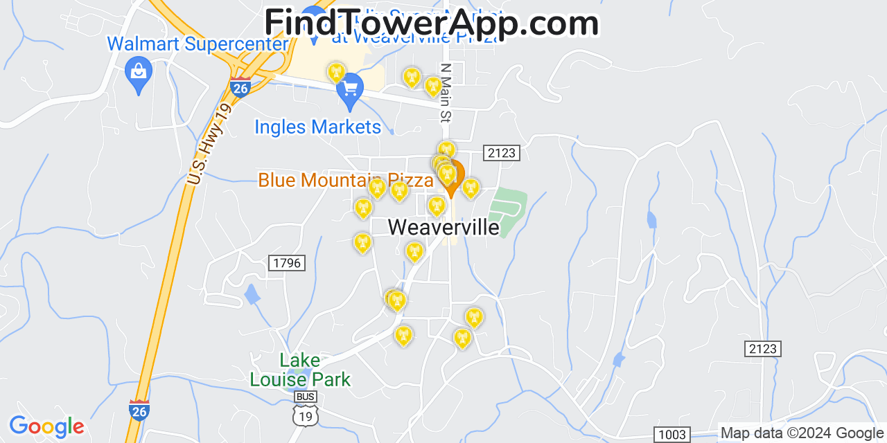AT&T 4G/5G cell tower coverage map Weaverville, North Carolina