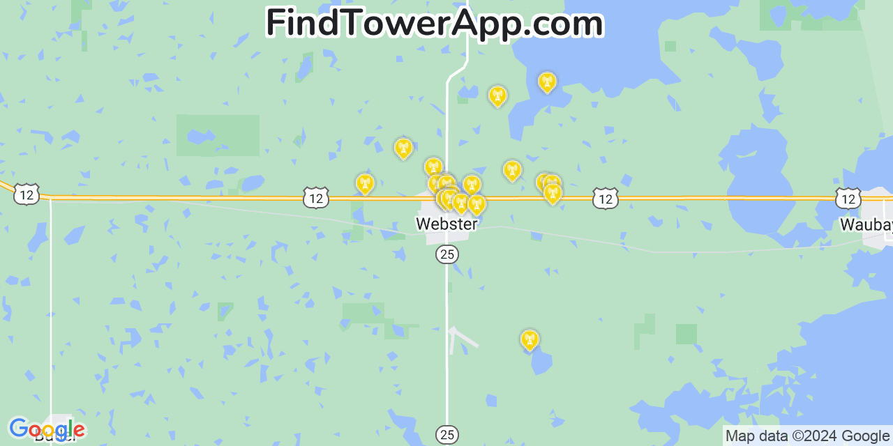 AT&T 4G/5G cell tower coverage map Webster, South Dakota