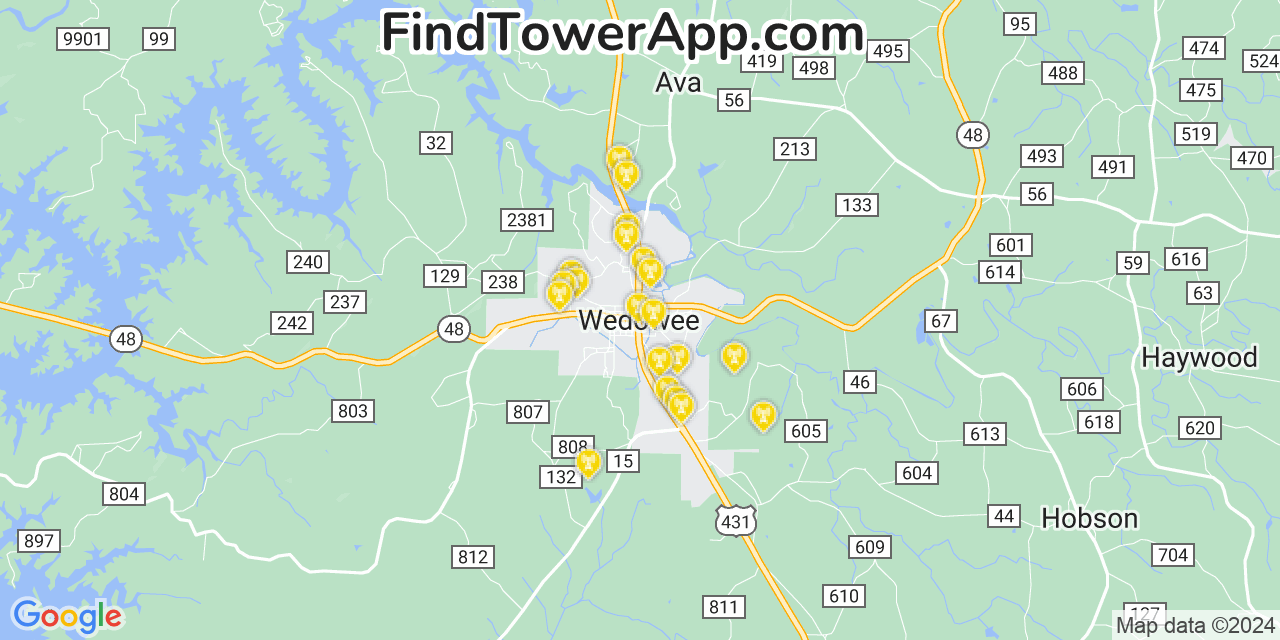 AT&T 4G/5G cell tower coverage map Wedowee, Alabama