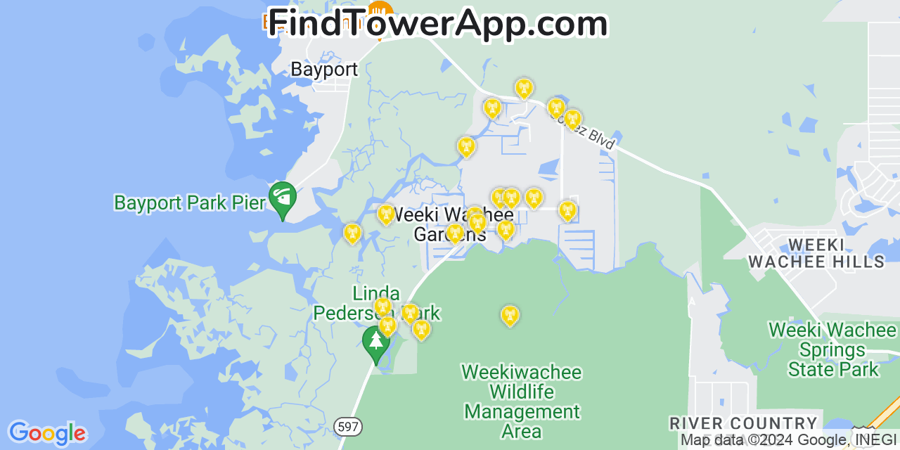 AT&T 4G/5G cell tower coverage map Weeki Wachee Gardens, Florida