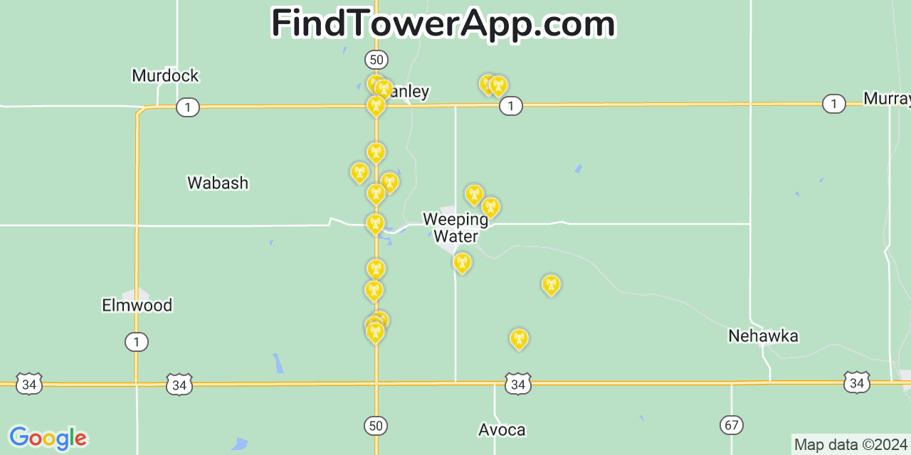 AT&T 4G/5G cell tower coverage map Weeping Water, Nebraska