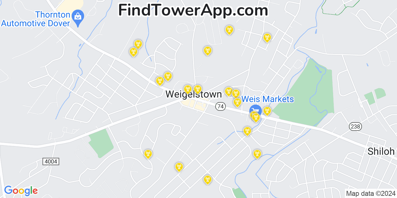 T-Mobile 4G/5G cell tower coverage map Weigelstown, Pennsylvania