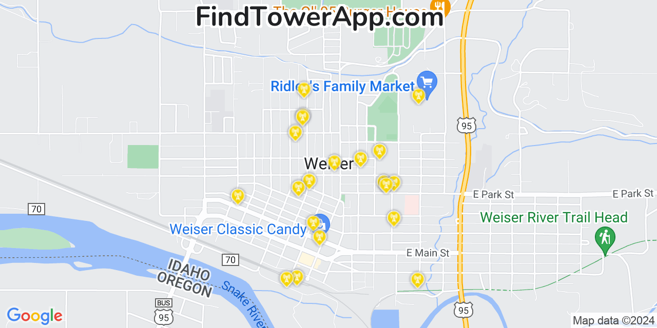 AT&T 4G/5G cell tower coverage map Weiser, Idaho