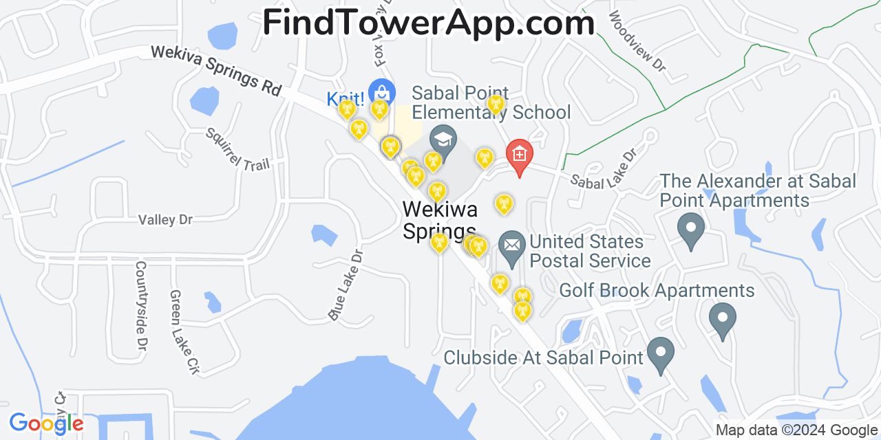 AT&T 4G/5G cell tower coverage map Wekiwa Springs, Florida