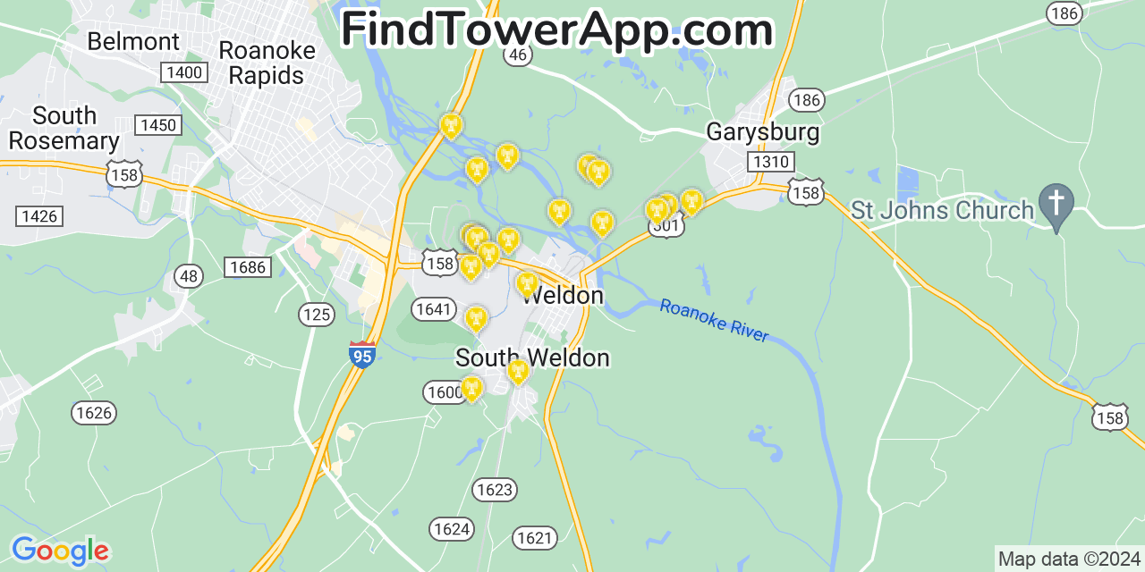 AT&T 4G/5G cell tower coverage map Weldon, North Carolina