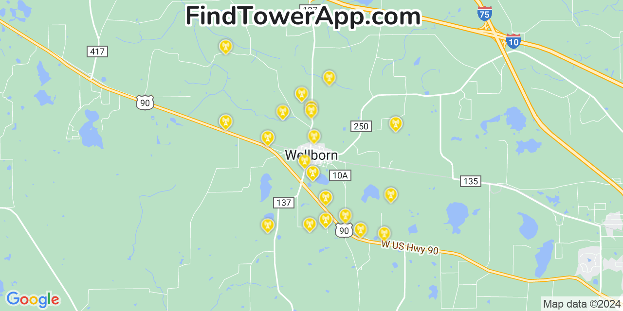 AT&T 4G/5G cell tower coverage map Wellborn, Florida