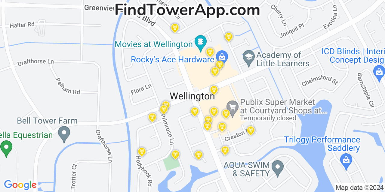 AT&T 4G/5G cell tower coverage map Wellington, Florida