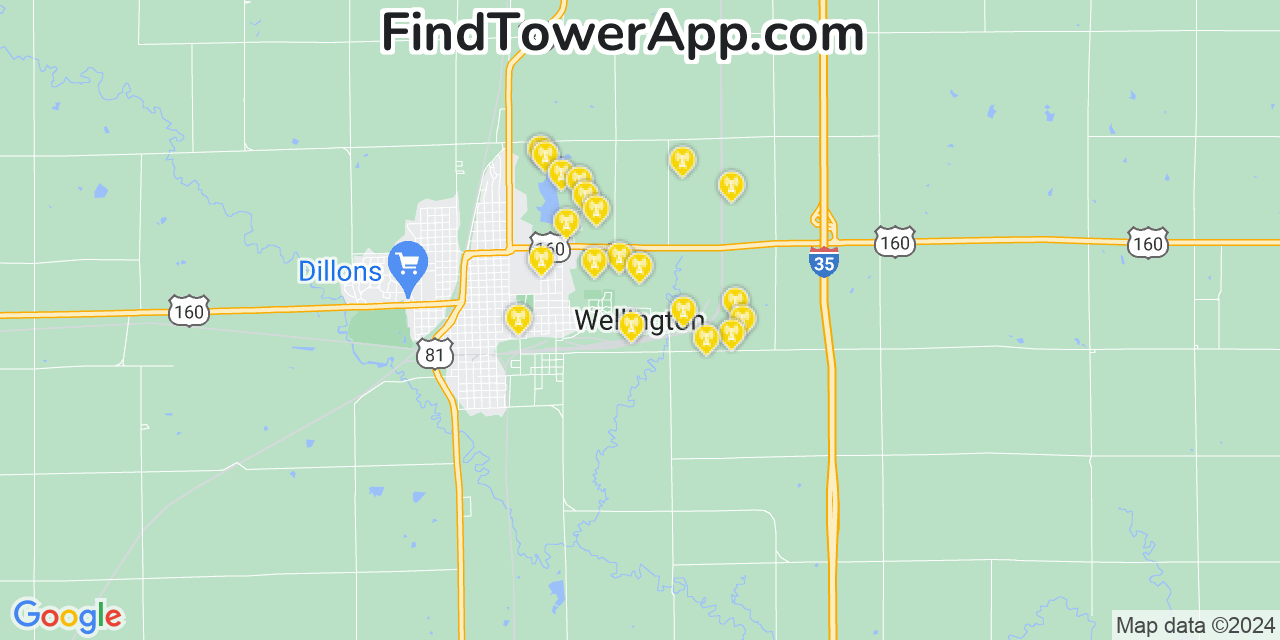 Verizon 4G/5G cell tower coverage map Wellington, Kansas