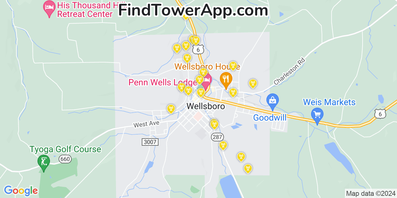 Verizon 4G/5G cell tower coverage map Wellsboro, Pennsylvania