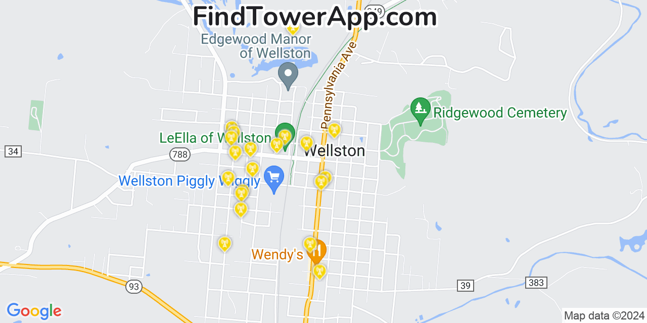 AT&T 4G/5G cell tower coverage map Wellston, Ohio