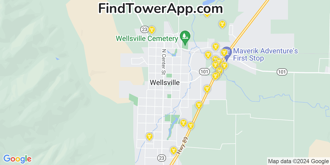 AT&T 4G/5G cell tower coverage map Wellsville, Utah