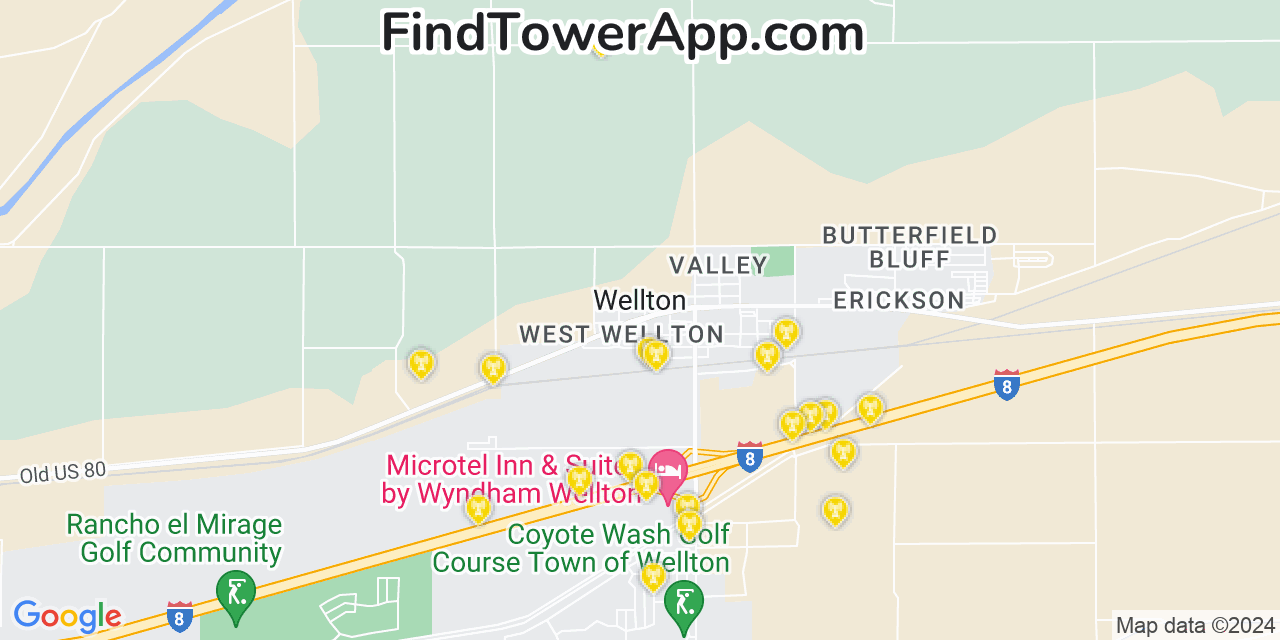 AT&T 4G/5G cell tower coverage map Wellton, Arizona