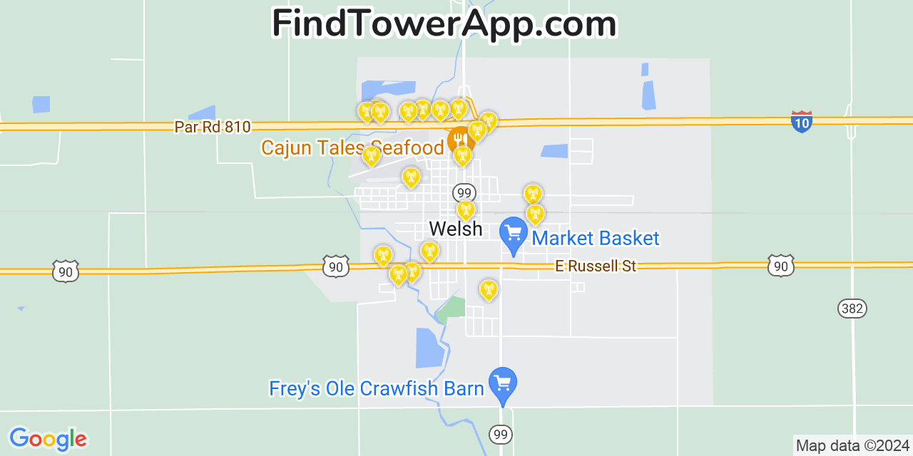 AT&T 4G/5G cell tower coverage map Welsh, Louisiana