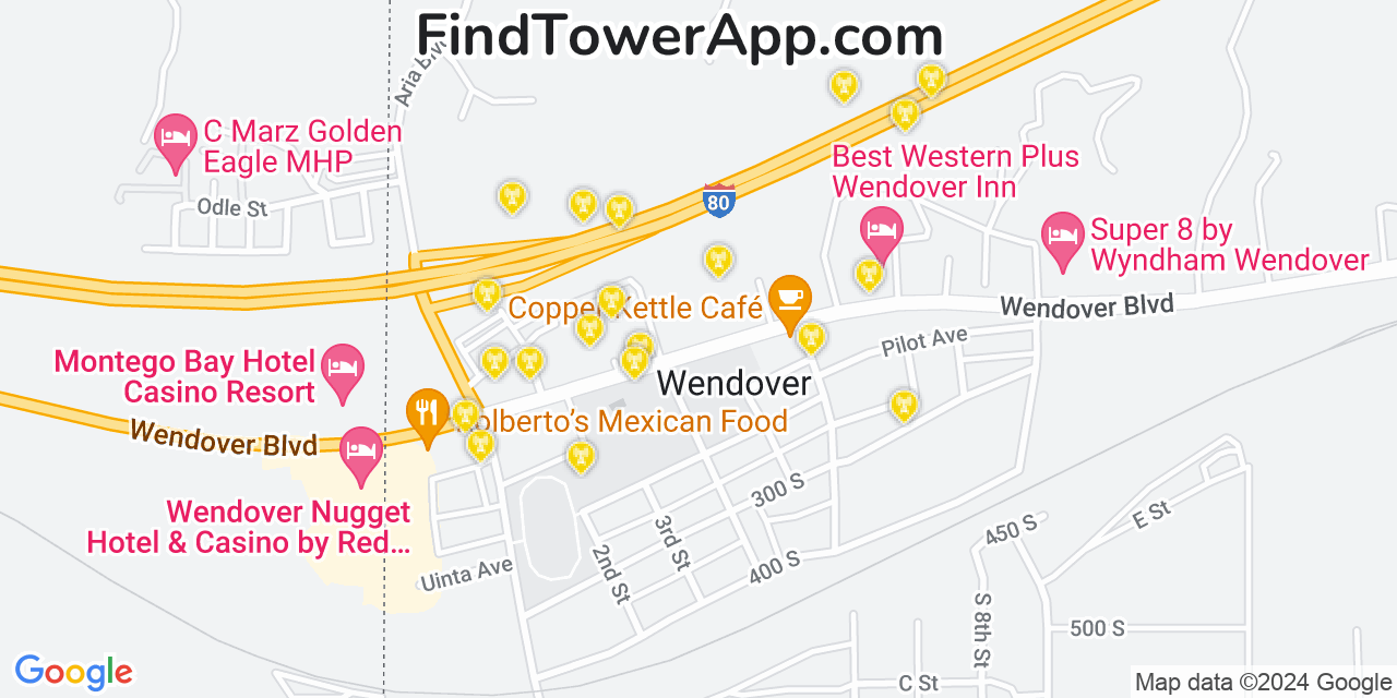 AT&T 4G/5G cell tower coverage map Wendover, Utah