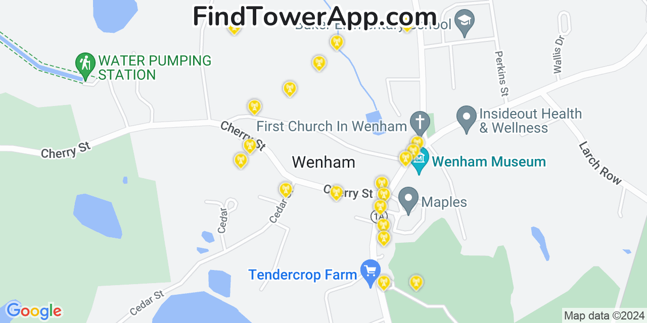 AT&T 4G/5G cell tower coverage map Wenham, Massachusetts