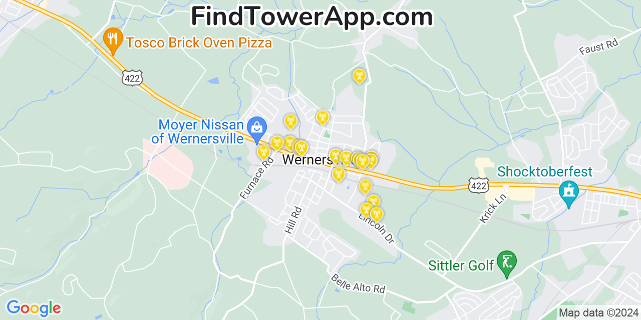 AT&T 4G/5G cell tower coverage map Wernersville, Pennsylvania