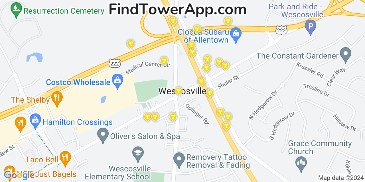 AT&T 4G/5G cell tower coverage map Wescosville, Pennsylvania