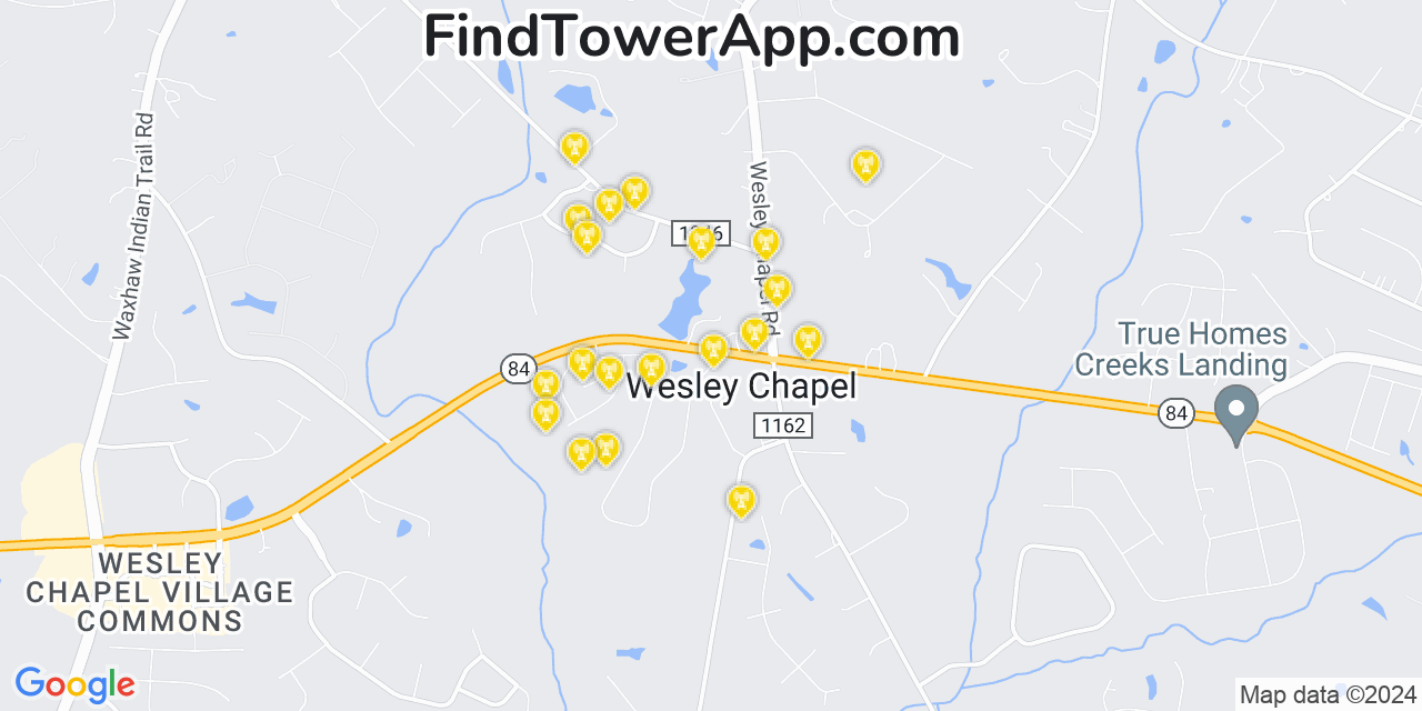AT&T 4G/5G cell tower coverage map Wesley Chapel, North Carolina