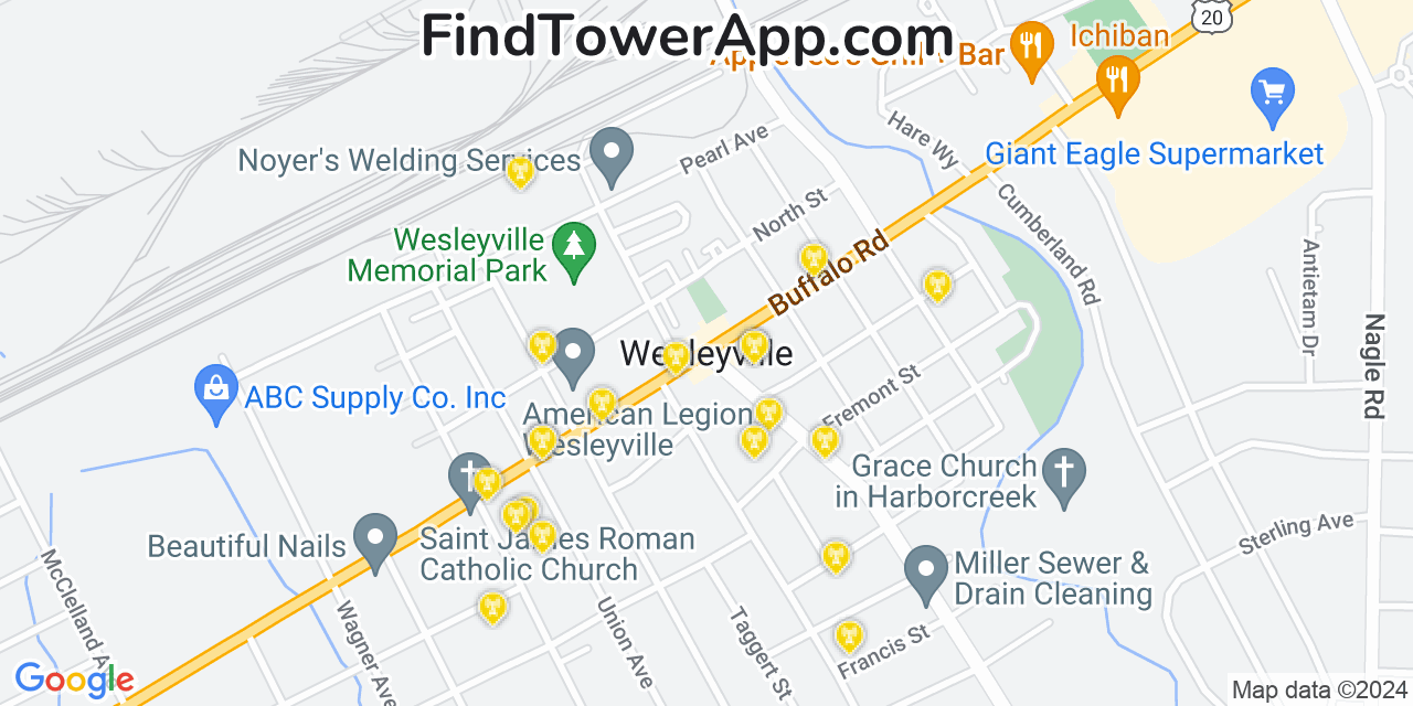 AT&T 4G/5G cell tower coverage map Wesleyville, Pennsylvania
