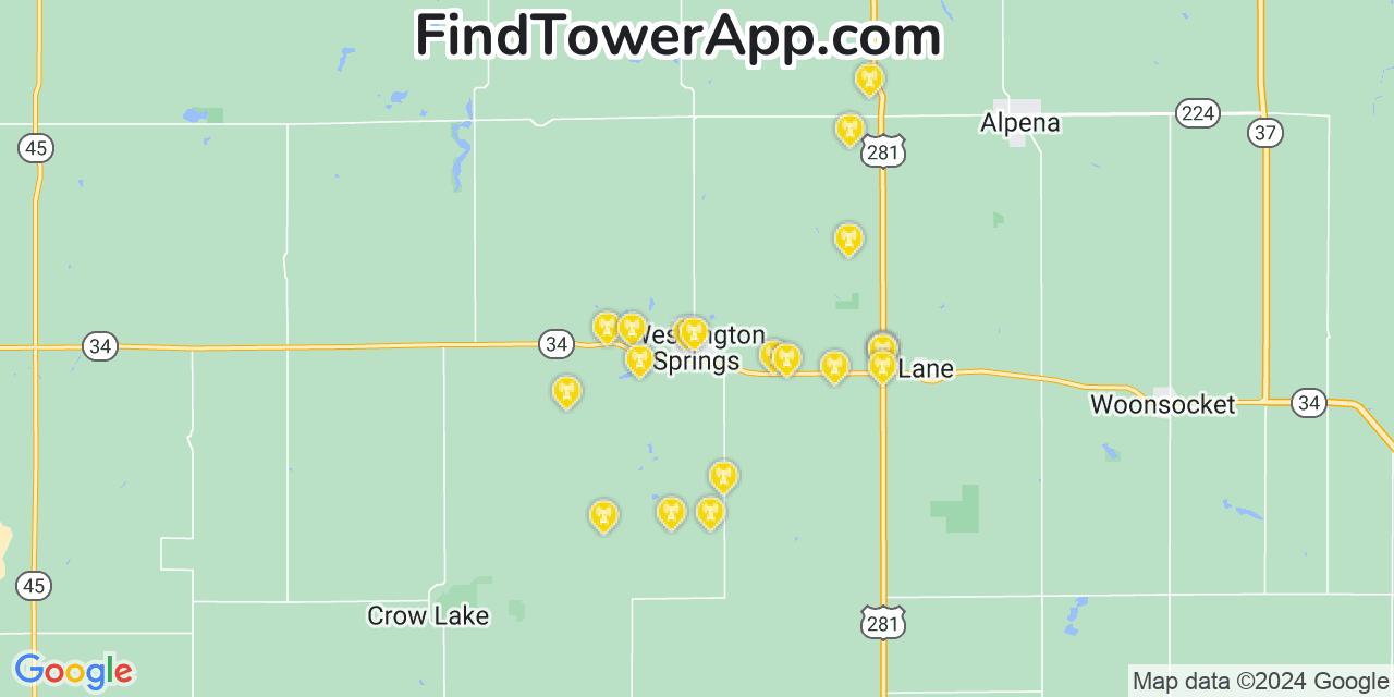 Verizon 4G/5G cell tower coverage map Wessington Springs, South Dakota