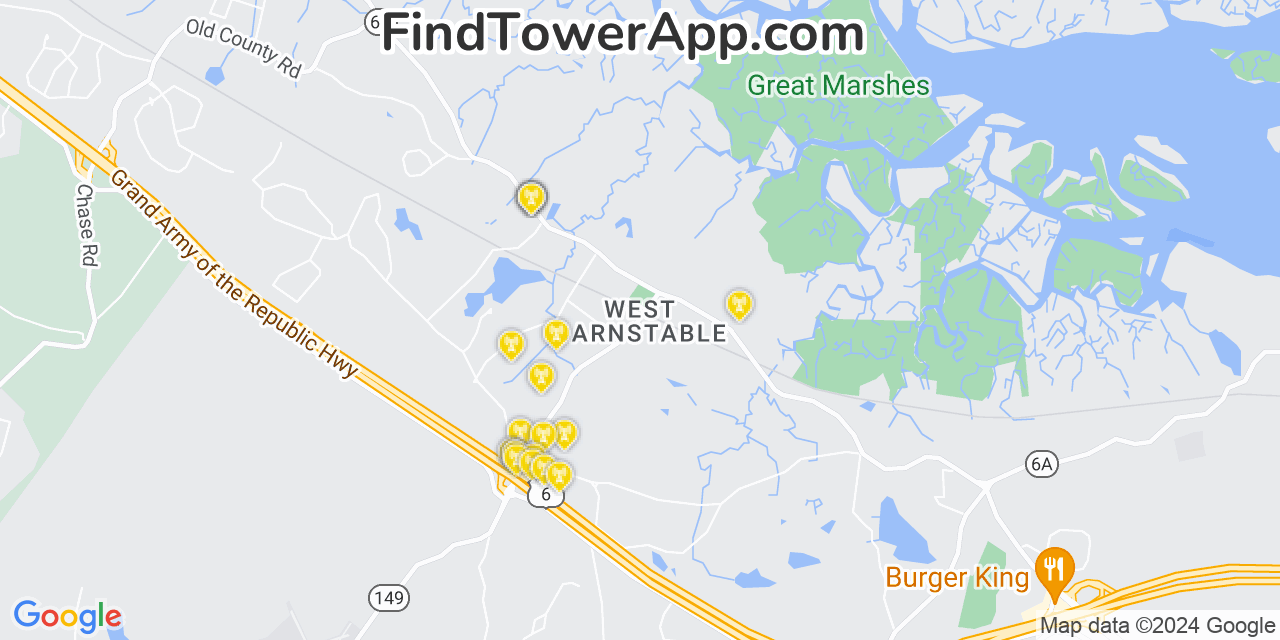 AT&T 4G/5G cell tower coverage map West Barnstable, Massachusetts