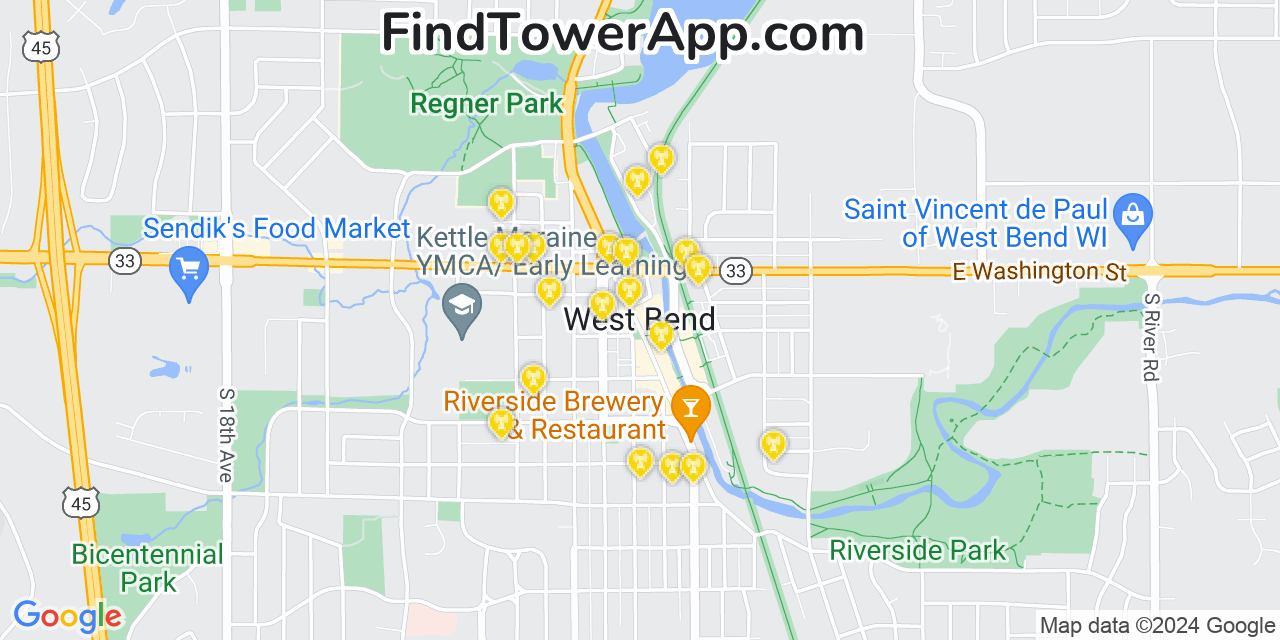 T-Mobile 4G/5G cell tower coverage map West Bend, Wisconsin