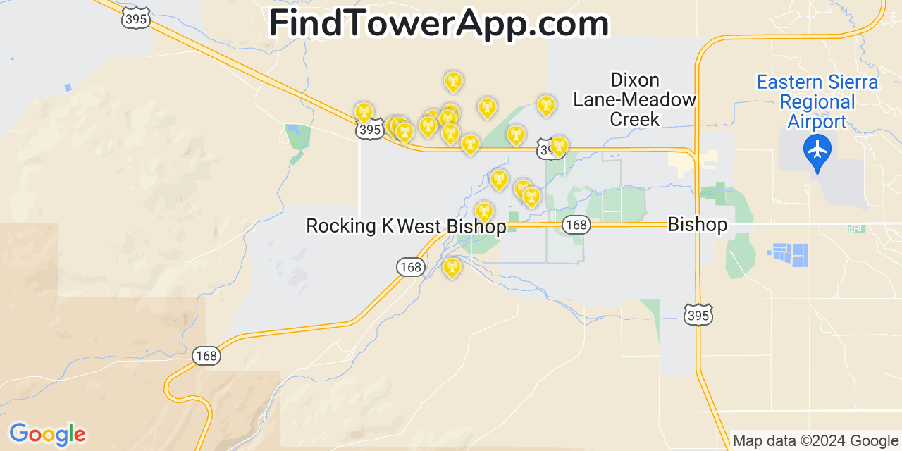 AT&T 4G/5G cell tower coverage map West Bishop, California