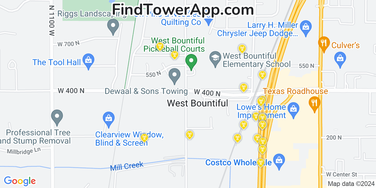 AT&T 4G/5G cell tower coverage map West Bountiful, Utah