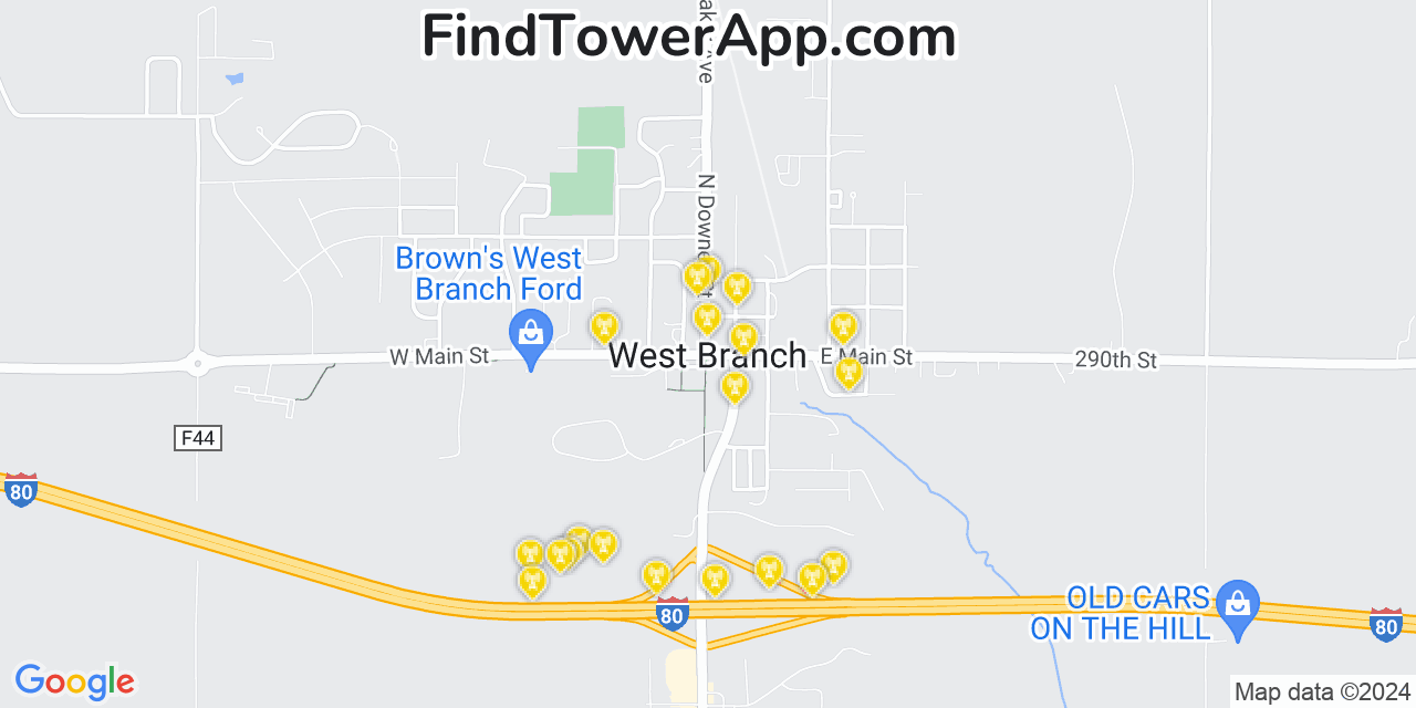 AT&T 4G/5G cell tower coverage map West Branch, Iowa