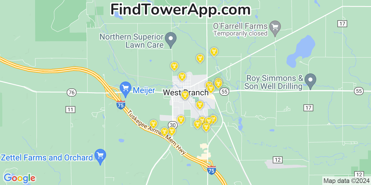 T-Mobile 4G/5G cell tower coverage map West Branch, Michigan