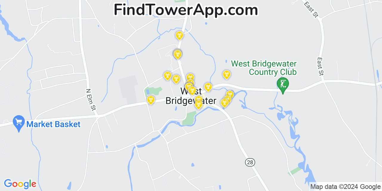 Verizon 4G/5G cell tower coverage map West Bridgewater, Massachusetts