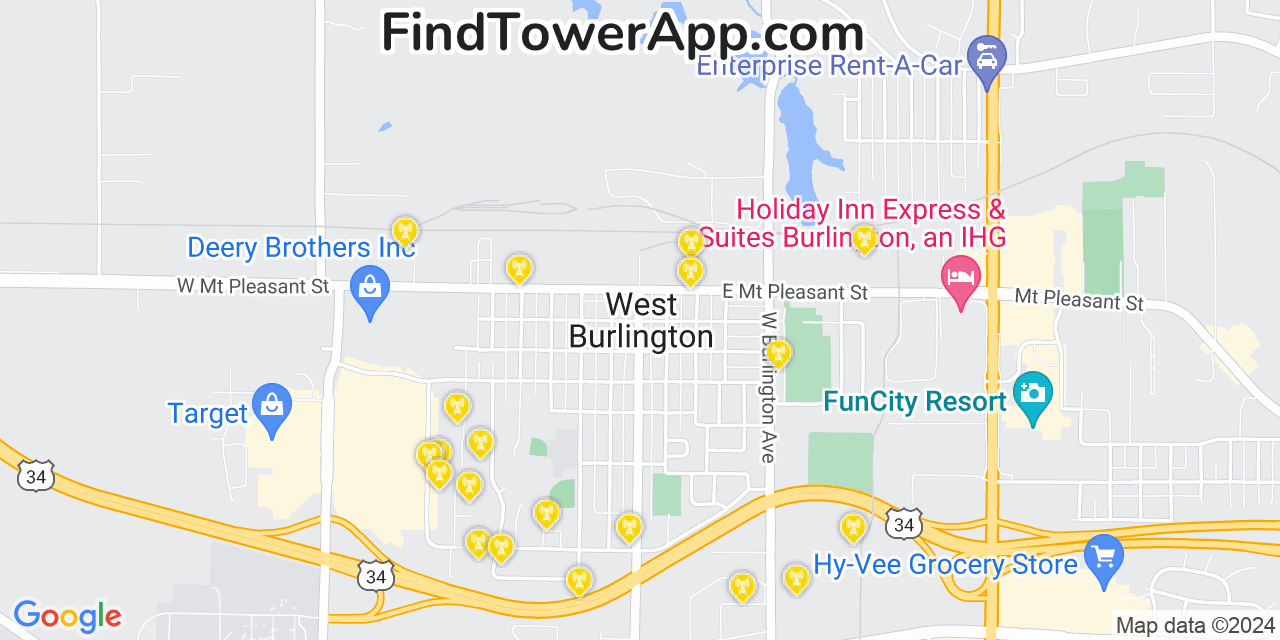 AT&T 4G/5G cell tower coverage map West Burlington, Iowa