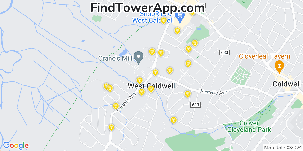 Verizon 4G/5G cell tower coverage map West Caldwell, New Jersey