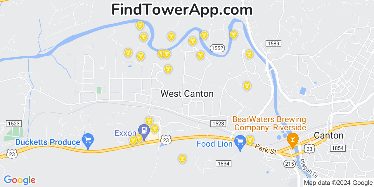 AT&T 4G/5G cell tower coverage map West Canton, North Carolina