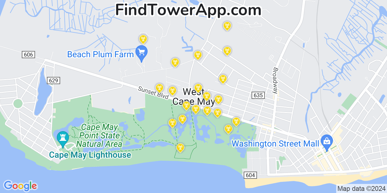AT&T 4G/5G cell tower coverage map West Cape May, New Jersey