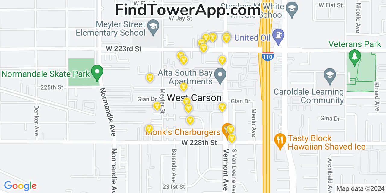 T-Mobile 4G/5G cell tower coverage map West Carson, California