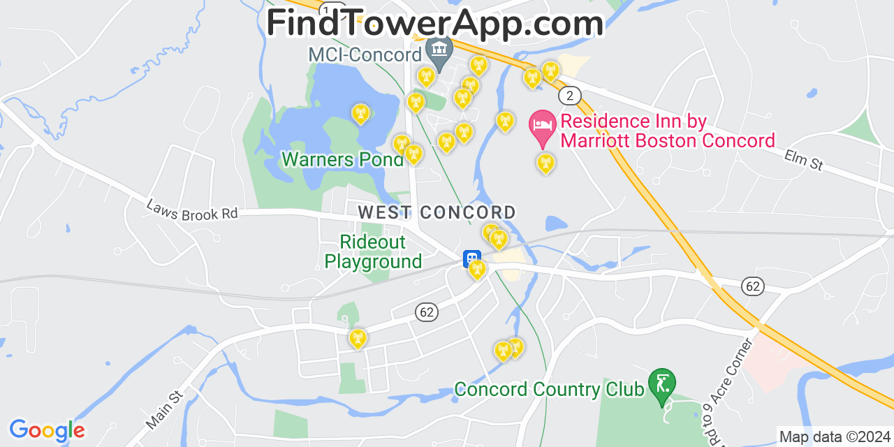 AT&T 4G/5G cell tower coverage map West Concord, Massachusetts