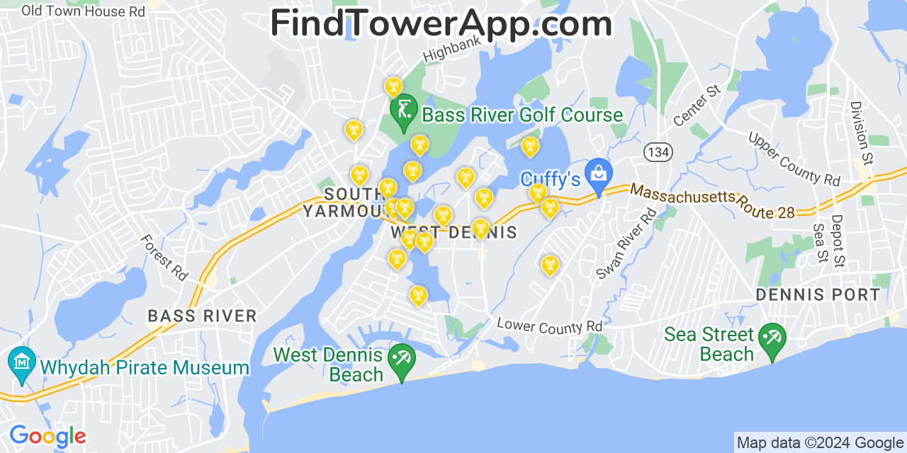 AT&T 4G/5G cell tower coverage map West Dennis, Massachusetts