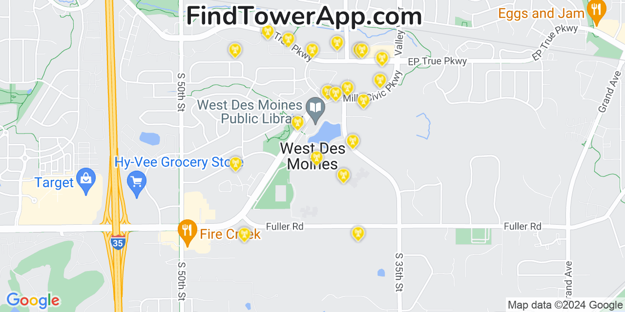 AT&T 4G/5G cell tower coverage map West Des Moines, Iowa