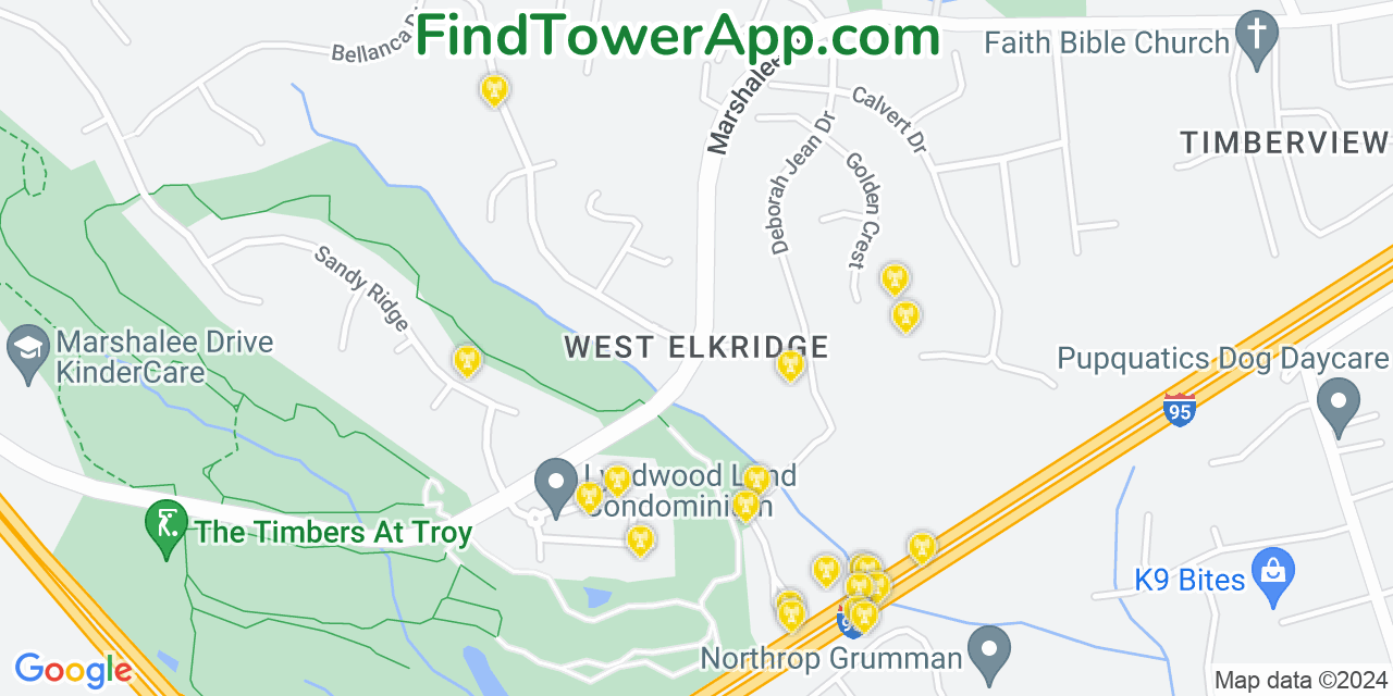 AT&T 4G/5G cell tower coverage map West Elkridge, Maryland