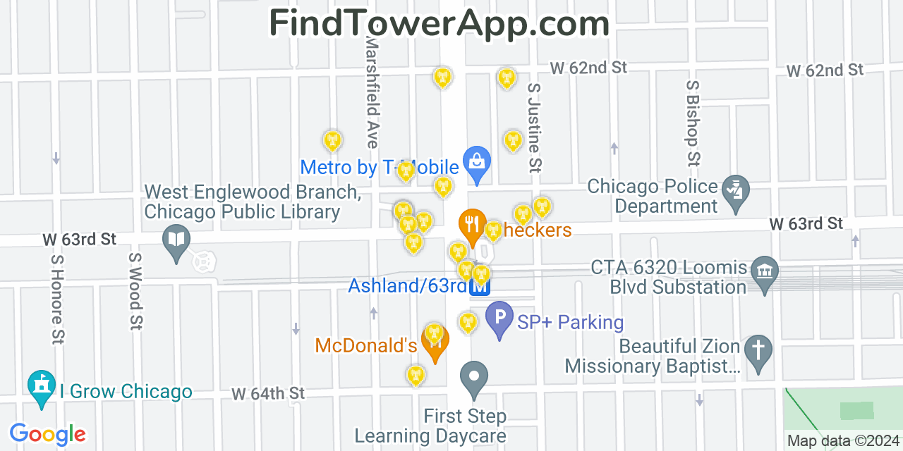 AT&T 4G/5G cell tower coverage map West Englewood, Illinois