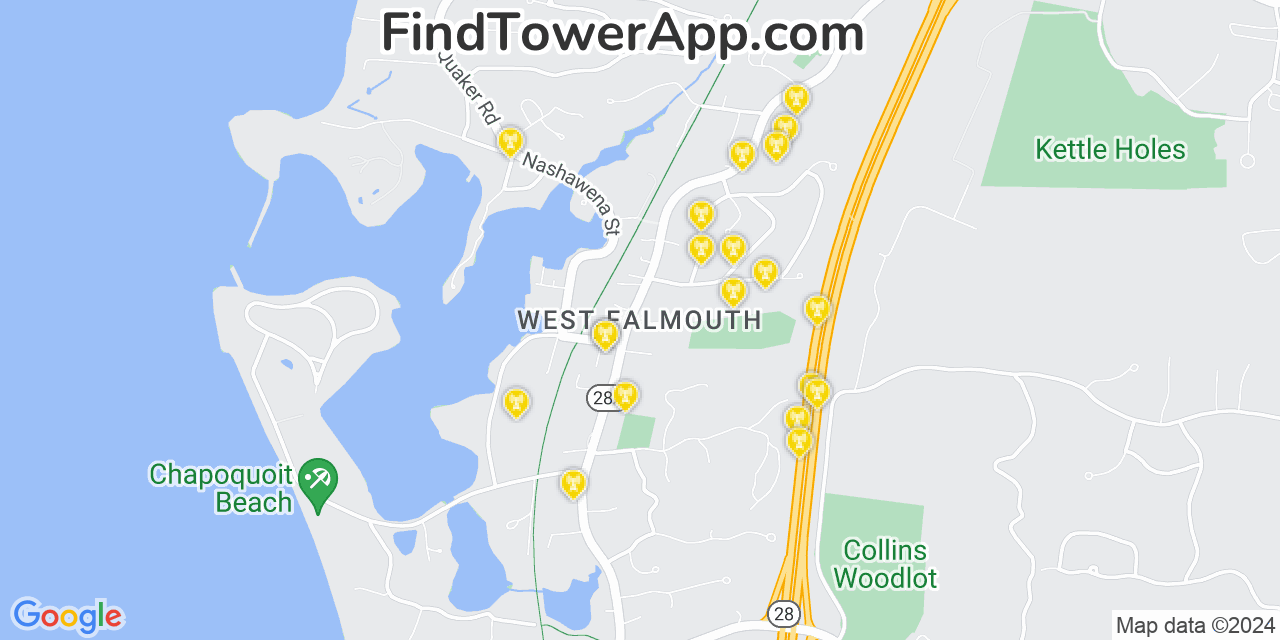 AT&T 4G/5G cell tower coverage map West Falmouth, Massachusetts