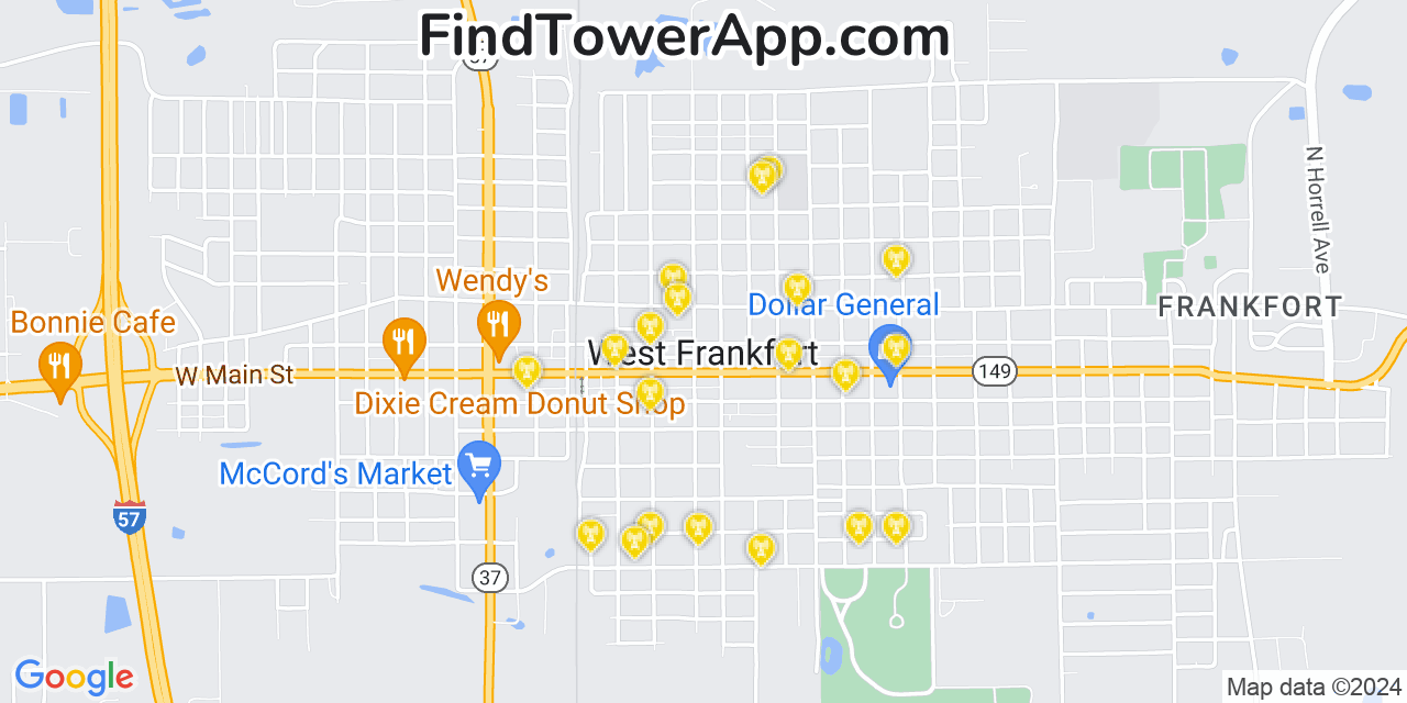 AT&T 4G/5G cell tower coverage map West Frankfort, Illinois