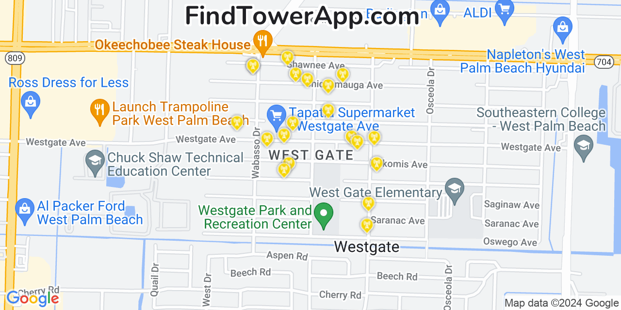 AT&T 4G/5G cell tower coverage map West Gate, Florida