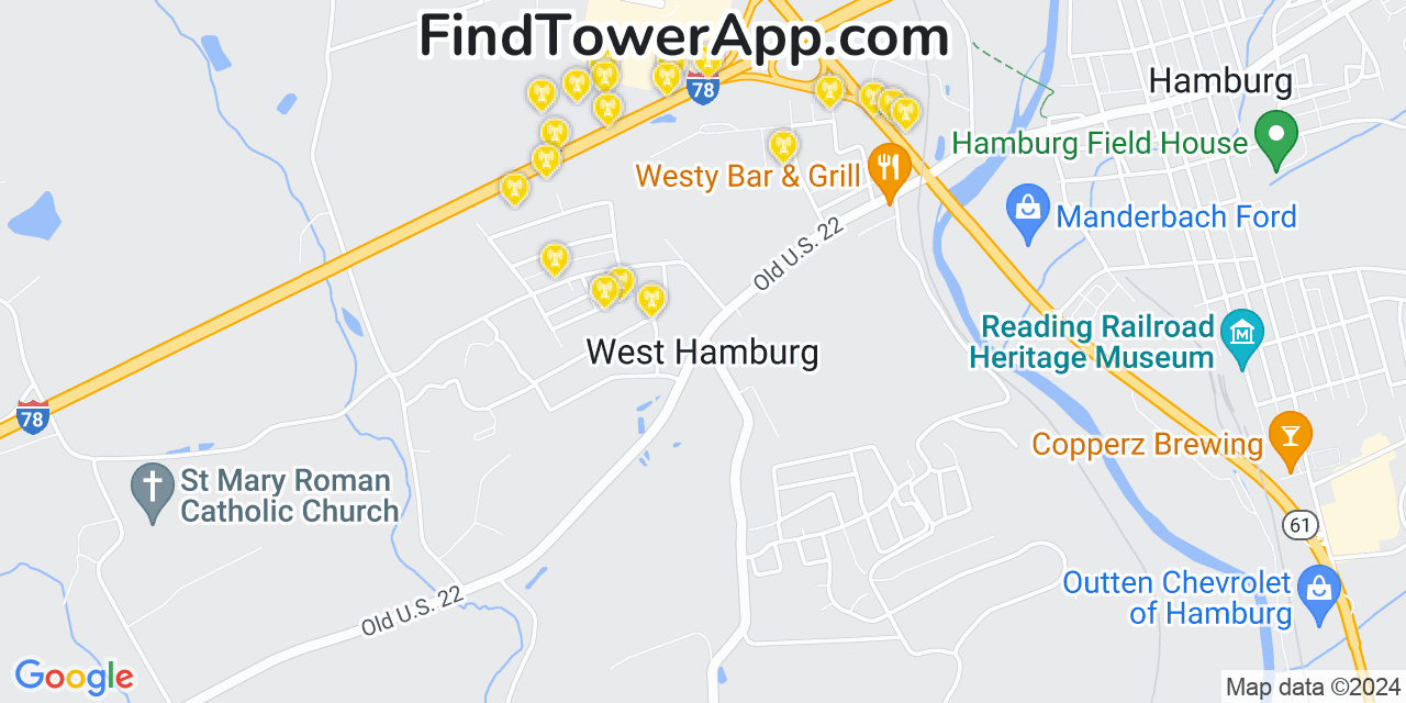 AT&T 4G/5G cell tower coverage map West Hamburg, Pennsylvania