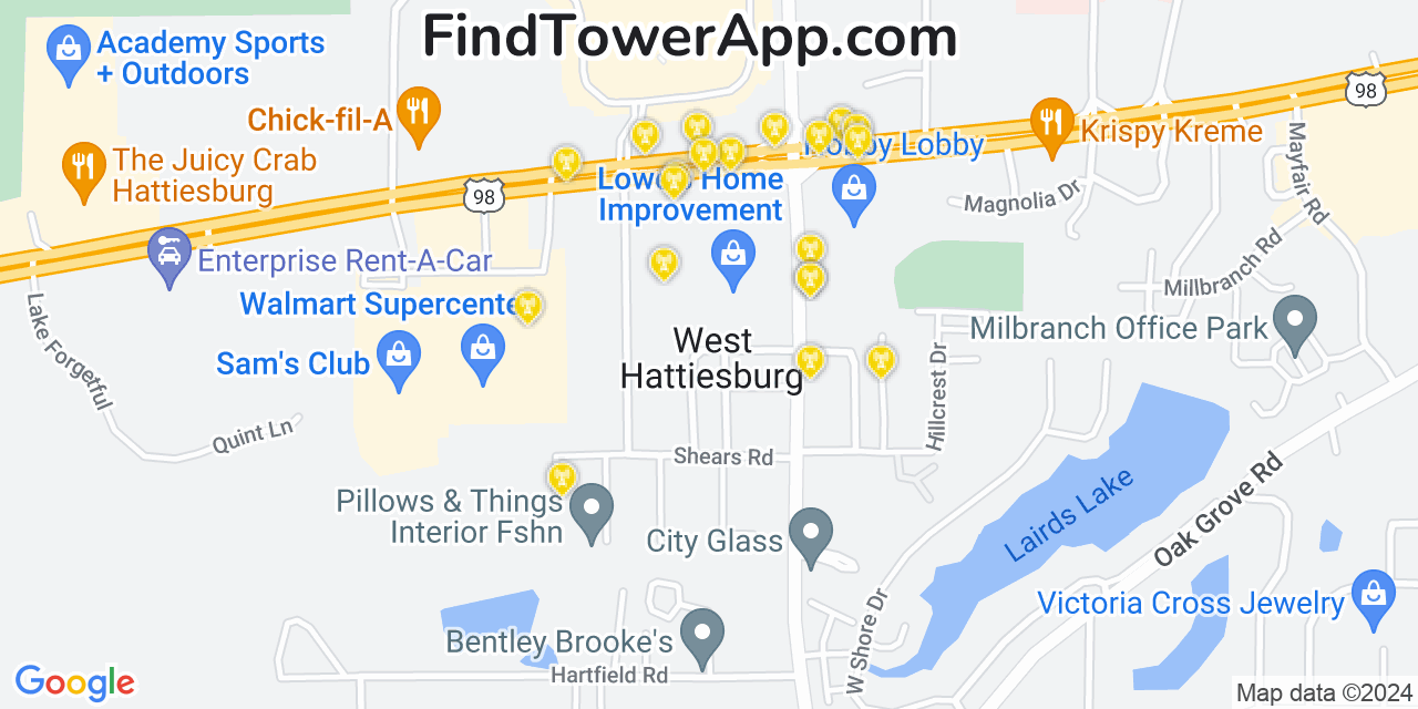 T-Mobile 4G/5G cell tower coverage map West Hattiesburg, Mississippi