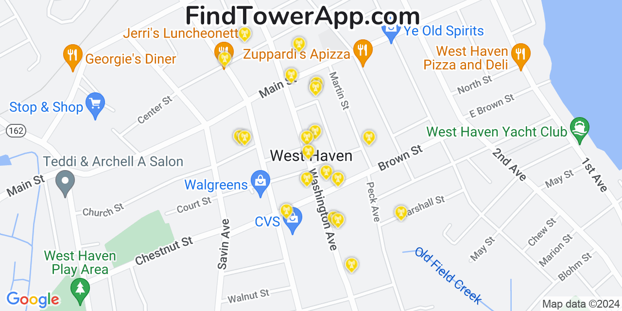 AT&T 4G/5G cell tower coverage map West Haven, Connecticut